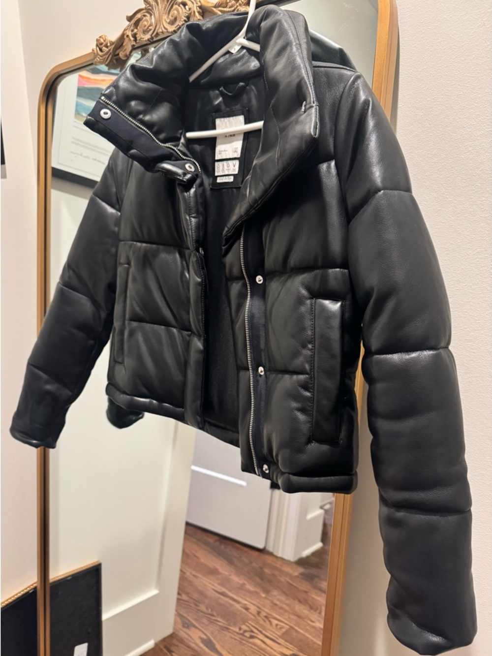 Abercrombie & Fitch Black Faux Leather Puffer Jacket